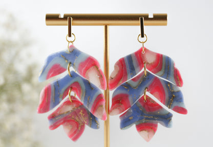 Pink-Blau Twisted Marmor Stone Ohrringe – Handgemachte Statement Ohrringe