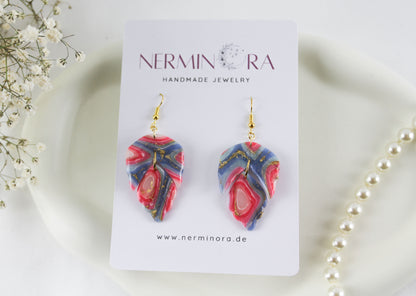 Pink-Blau Twisted Marmor Stone Ohrringe – Handgemachte Statement Ohrringe