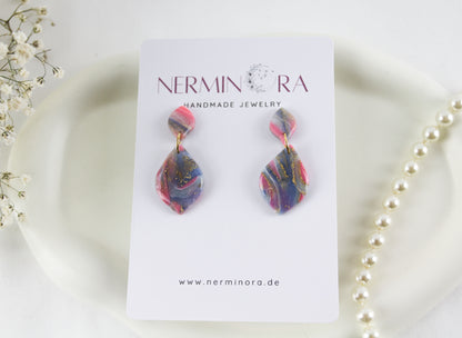 Pink-Blau Twisted Marmor Stone Ohrringe – Handgemachte Statement Ohrringe