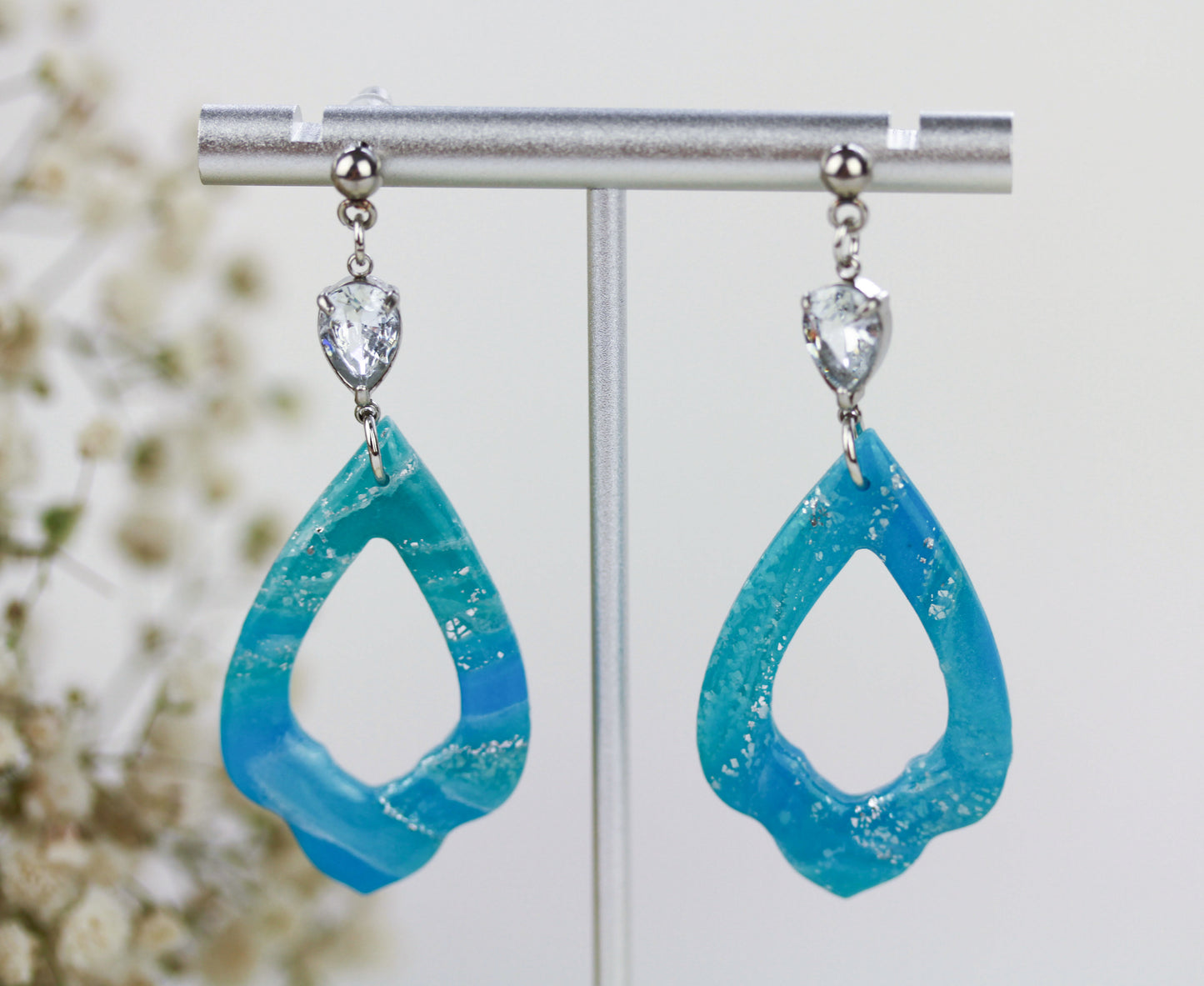 Statement Polymer Clay Ohrringe | Handgefertigte elegante Blau Silberne Marmor Swing | Kollektion