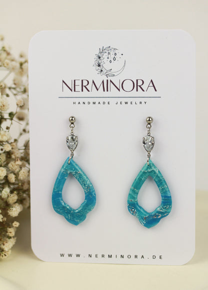 Statement Polymer Clay Ohrringe | Handgefertigte elegante Blau Silberne Marmor Swing | Kollektion