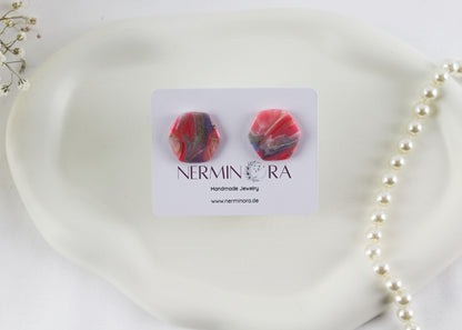 Pink-Blau Twisted Marmor Stone Ohrringe – Handgemachte Statement Ohrringe