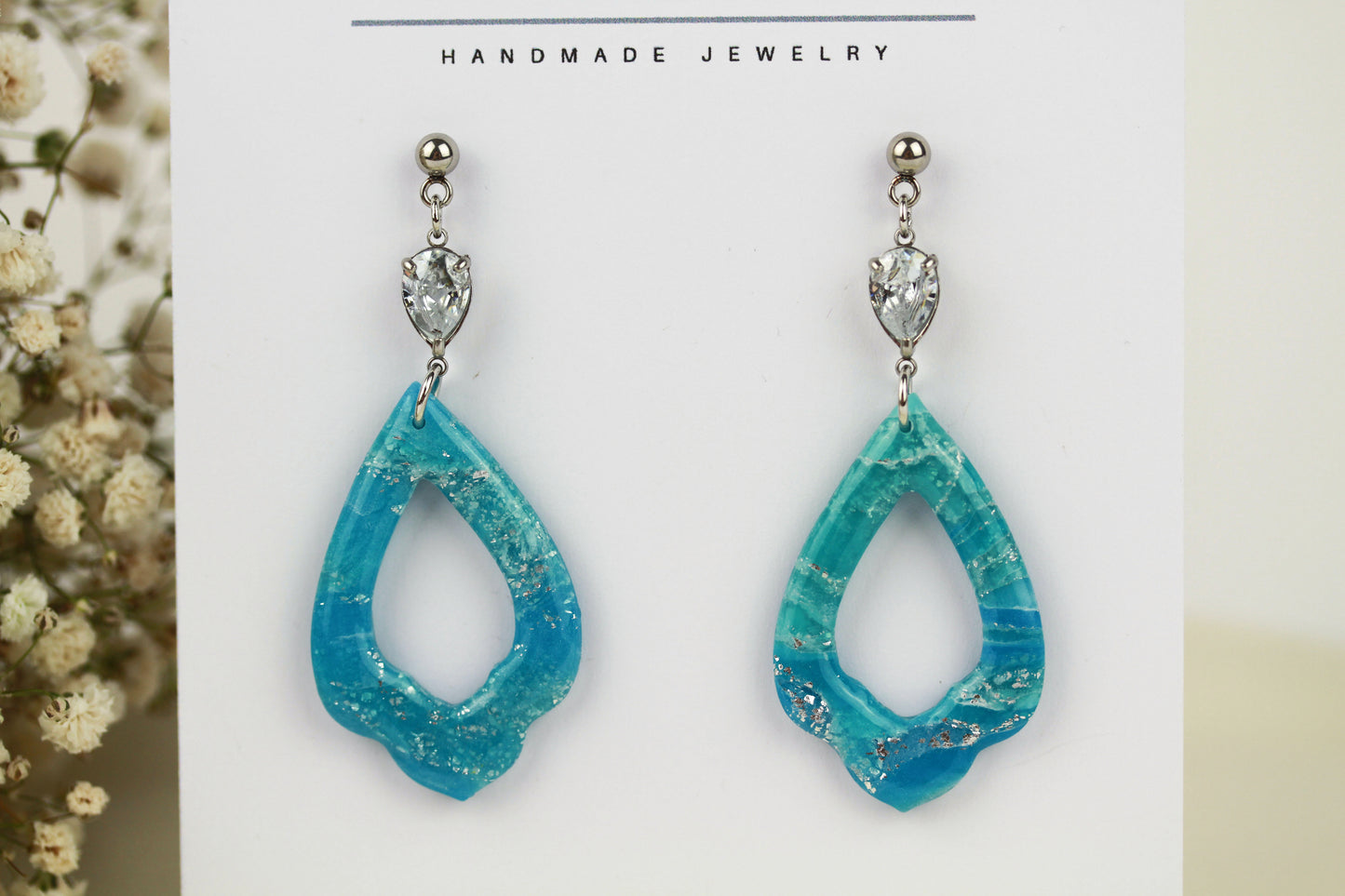 Statement Polymer Clay Ohrringe | Handgefertigte elegante Blau Silberne Marmor Swing | Kollektion