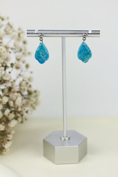 Statement Polymer Clay Ohrringe | Handgefertigte elegante Blau Silberne Marmor Swing | Kollektion
