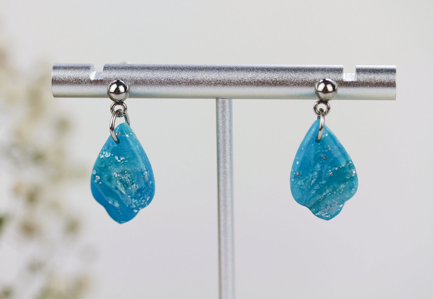 Statement Polymer Clay Ohrringe | Handgefertigte elegante Blau Silberne Marmor Swing | Kollektion