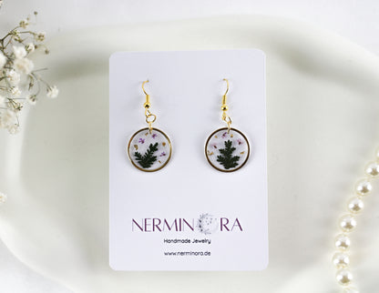 Echte Grüne Naturpflanze – Handgefertigtes Harz Schmuckset (Ohrringe & Kette)