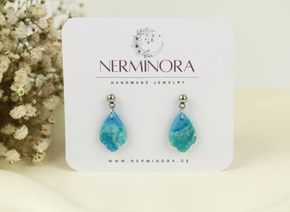 Statement Polymer Clay Ohrringe | Handgefertigte elegante Blau Silberne Marmor Swing | Kollektion