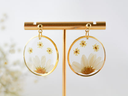 Echte Daisy Gänseblümchen – Handgefertigte Harz Ohrringe & Halskette