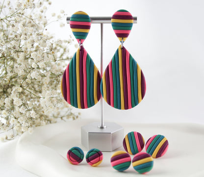 Bunt Gestreifte Statement Ohrringe – Handgefertigte Polymer Clay Ohrringe