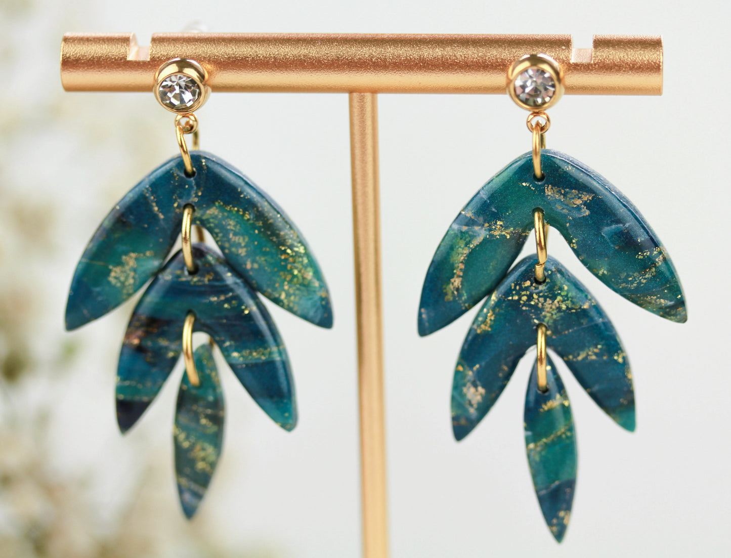 Grün-Schwarz-Gold Marmor Ohrringe – Handgefertigte Polymer Clay Statement