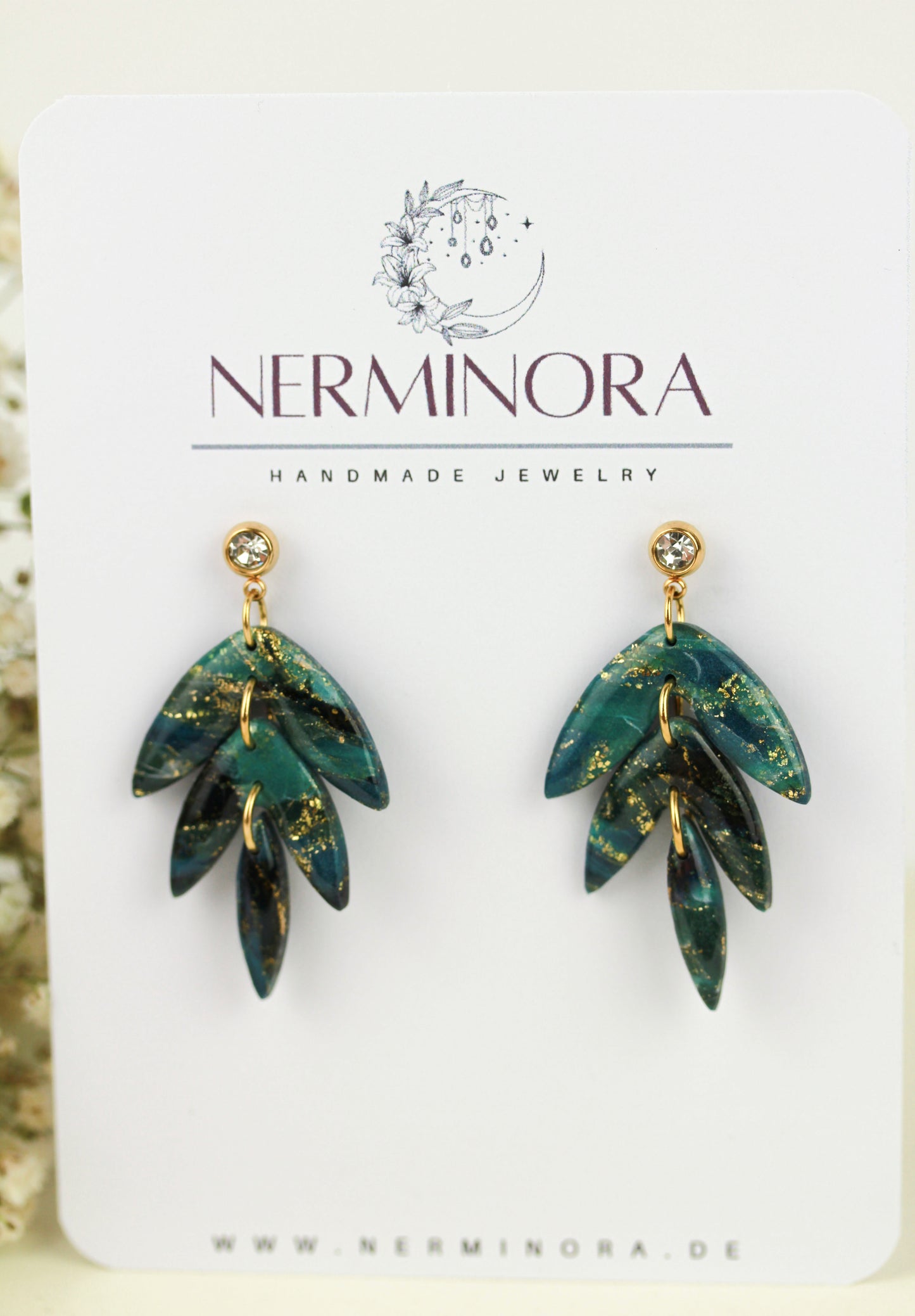 Grün-Schwarz-Gold Marmor Ohrringe – Handgefertigte Polymer Clay Statement