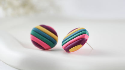 Bunt Gestreifte Statement Ohrringe – Handgefertigte Polymer Clay Ohrringe