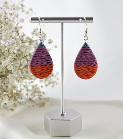 Geflochtene Tropfen – Bunte Statement Polymer Clay Ohrringe