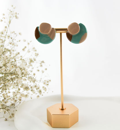 Beige-Grün-Braunes Schmuckset – Polymer Clay Ohrringe & Perlenhalskette