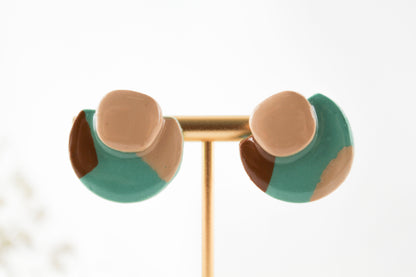 Beige-Grün-Braunes Schmuckset – Polymer Clay Ohrringe & Perlenhalskette