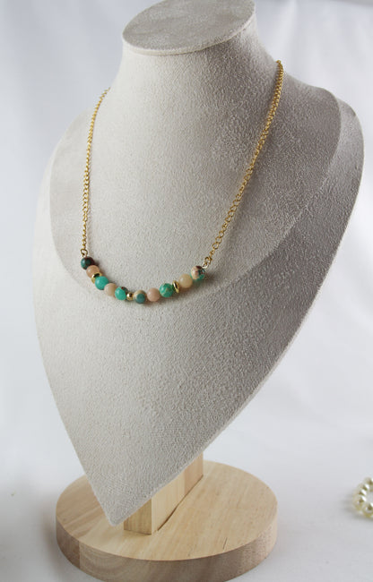 Beige-Grün-Braunes Schmuckset – Polymer Clay Ohrringe & Perlenhalskette