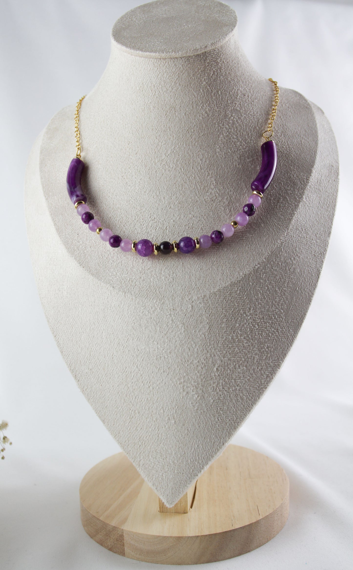 Lila Amethyst Naturstein Halskette - Armband