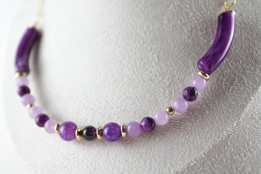 Lila Amethyst Naturstein Halskette - Armband