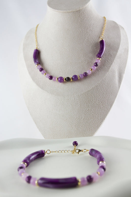 Lila Amethyst Naturstein Halskette - Armband