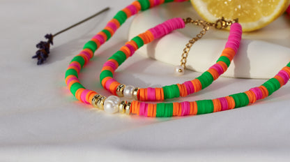 Tropical Pearl – Katsuki-Schmuck in Grün und Pink mit Süßwasserperle