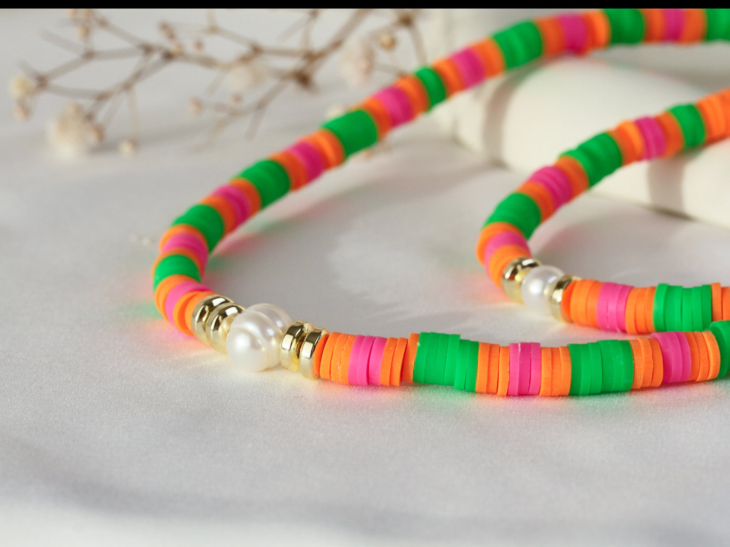 Tropical Pearl – Katsuki-Schmuck in Grün und Pink mit Süßwasserperle
