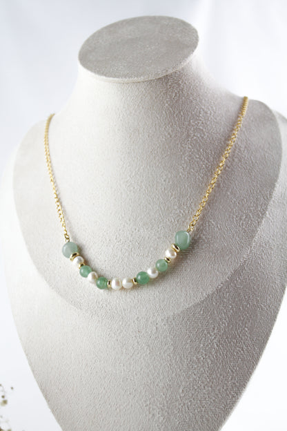 Aventurin & Süßwasserperlen Schmuckset – Halskette & Armband | Handgefertigt