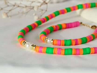 Tropical Pearl – Katsuki-Schmuck in Grün und Pink mit Süßwasserperle