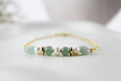 Aventurin & Süßwasserperlen Schmuckset – Halskette & Armband | Handgefertigt