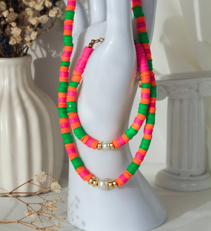 Tropical Pearl – Katsuki-Schmuck in Grün und Pink mit Süßwasserperle