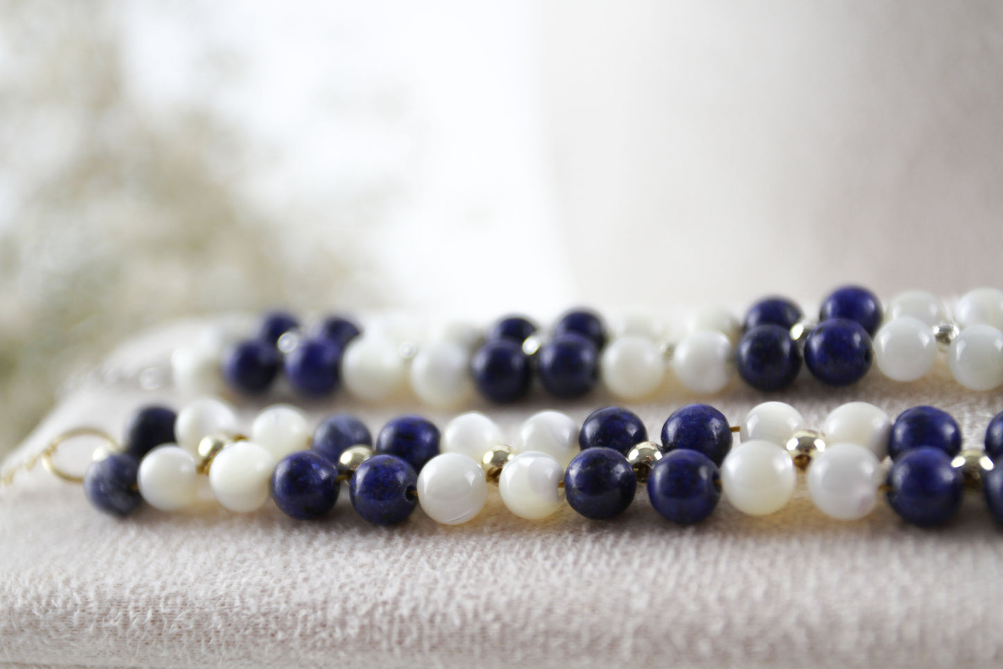 Lapislazuli Muschelperlen Naturstein Blumen Armband - Lapislazuli Halskette