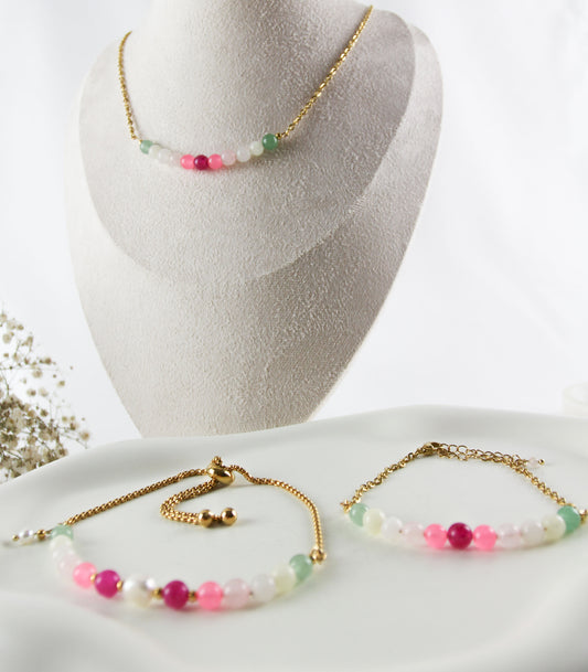 Colorful Natural Stone Beads Freshwater Pearl Bracelet / Necklace