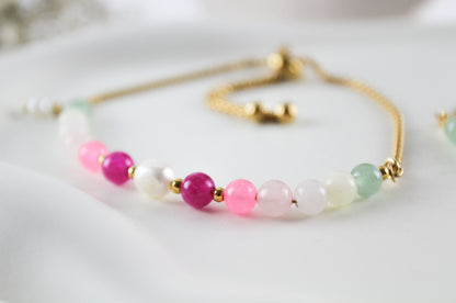 Buntes Naturstein & Süßwasserperlen Schmuckset – Handgefertigtes Armband & Halskette