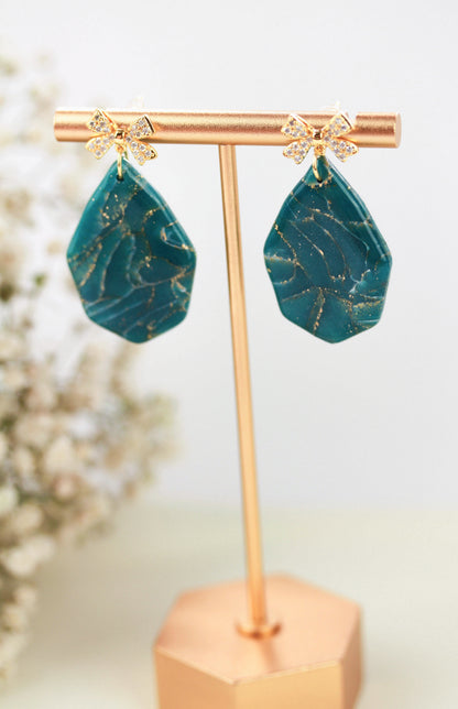 Türkis-Gold Marmor Ohrringe & Halskette – Polymer Clay Schmuckset | Kollektion Turéa