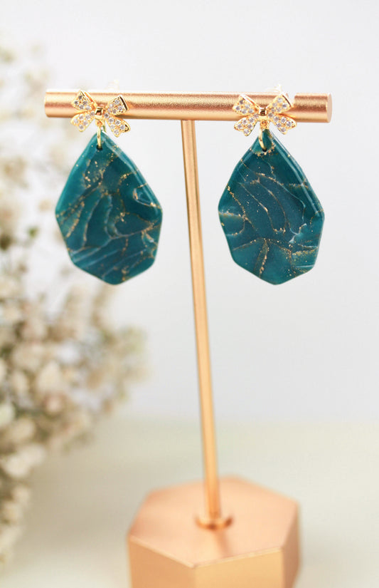 Türkis-Gold Marmor Ohrringe & Halskette – Polymer Clay Schmuckset | Kollektion Turéa