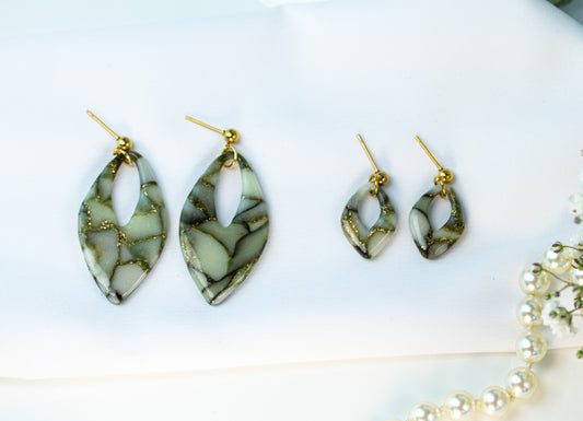 Statement Ohrringe – Marmorblatt Maxi – Sage Marble Collection
