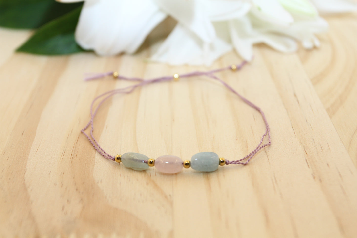Aventurin Rosenquarz Aquamarin Natursteine Auf Seidenfaden Armband