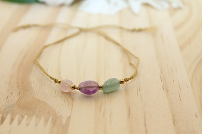 Aventurin–Amethyst–Rosenquarz Armband – Natursteine auf Seidenfaden | Handgefertigt