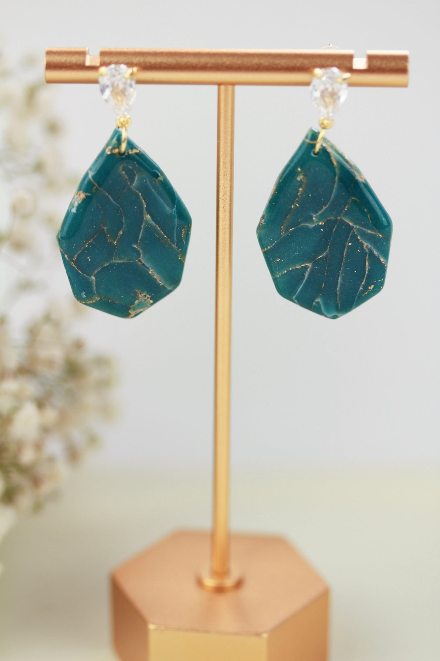 Türkis-Gold Marmor Ohrringe & Halskette – Polymer Clay Schmuckset | Kollektion Turéa