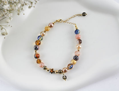 Goldenes Kristall & Glasperlen Armband – Hochwertiges Handgefertigtes Perlenarmband