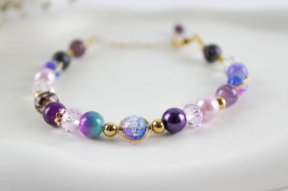 Lila Universe Armband – Kristall & Amethyst Naturstein | Handgefertigtes Perlenarmband