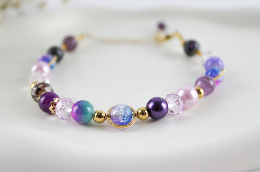 Lila Universe Armband – Kristall & Amethyst Naturstein | Handgefertigtes Perlenarmband
