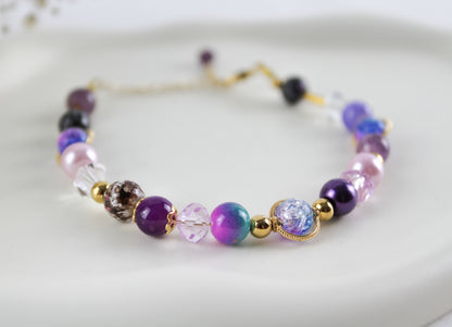 Lila Universe Armband – Kristall & Amethyst Naturstein | Handgefertigtes Perlenarmband