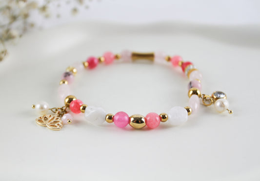 Magisches Rosenquarz Armband in rosa mit Natursteinen