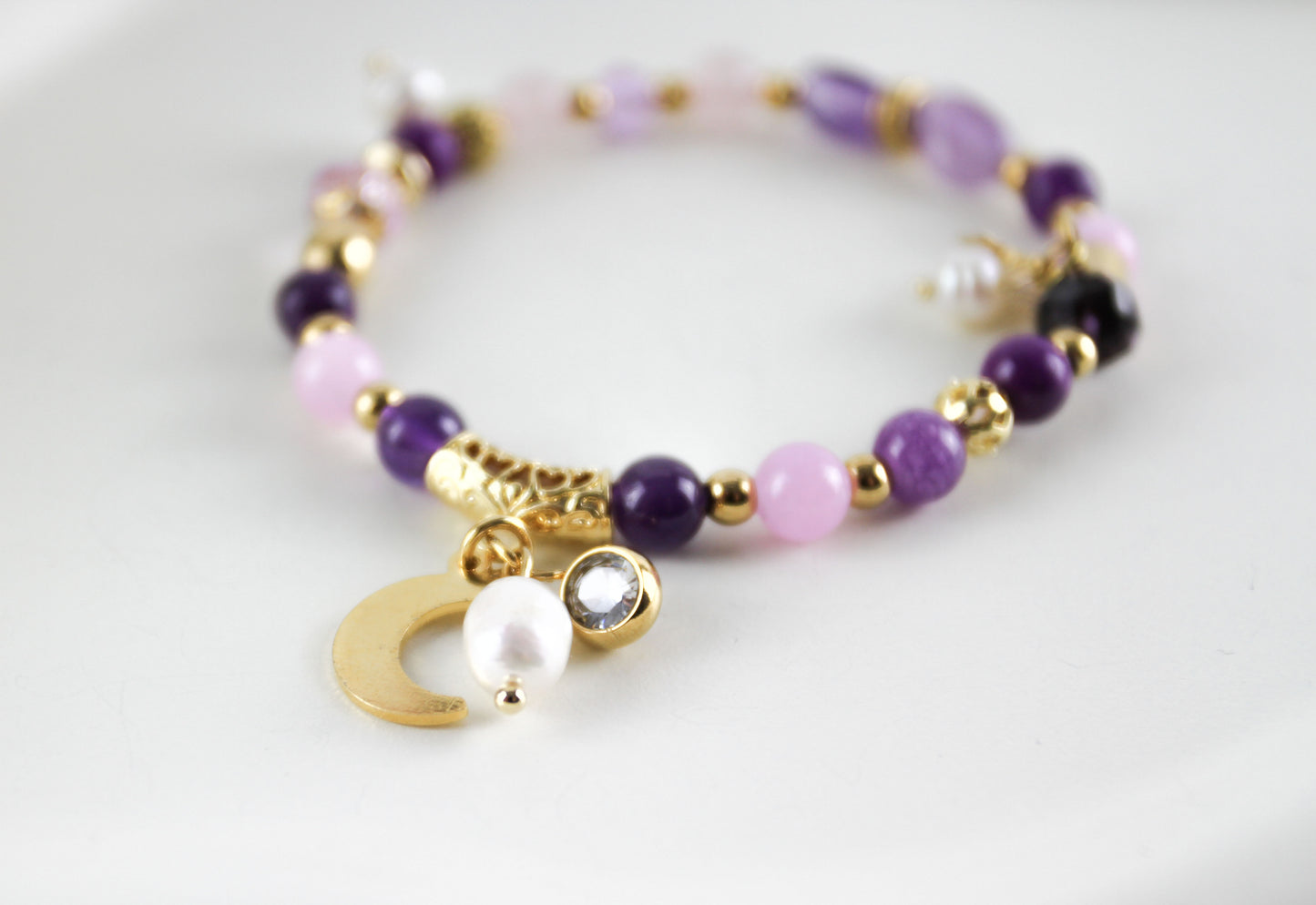 Amethyst Naturstein Armband – Handgefertigtes Perlenarmband