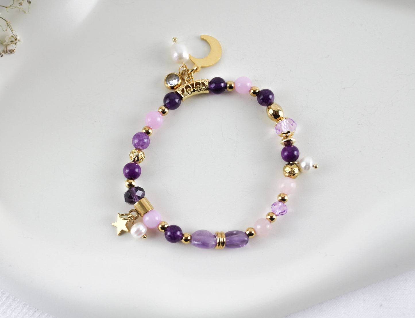 Amethyst Naturstein Armband – Handgefertigtes Perlenarmband