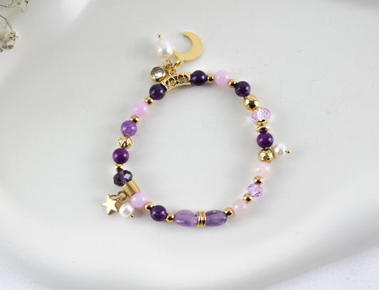 Armband aus Amethyst · Quarz · Süßwasserperle – Handgefertigtes Perlenarmband