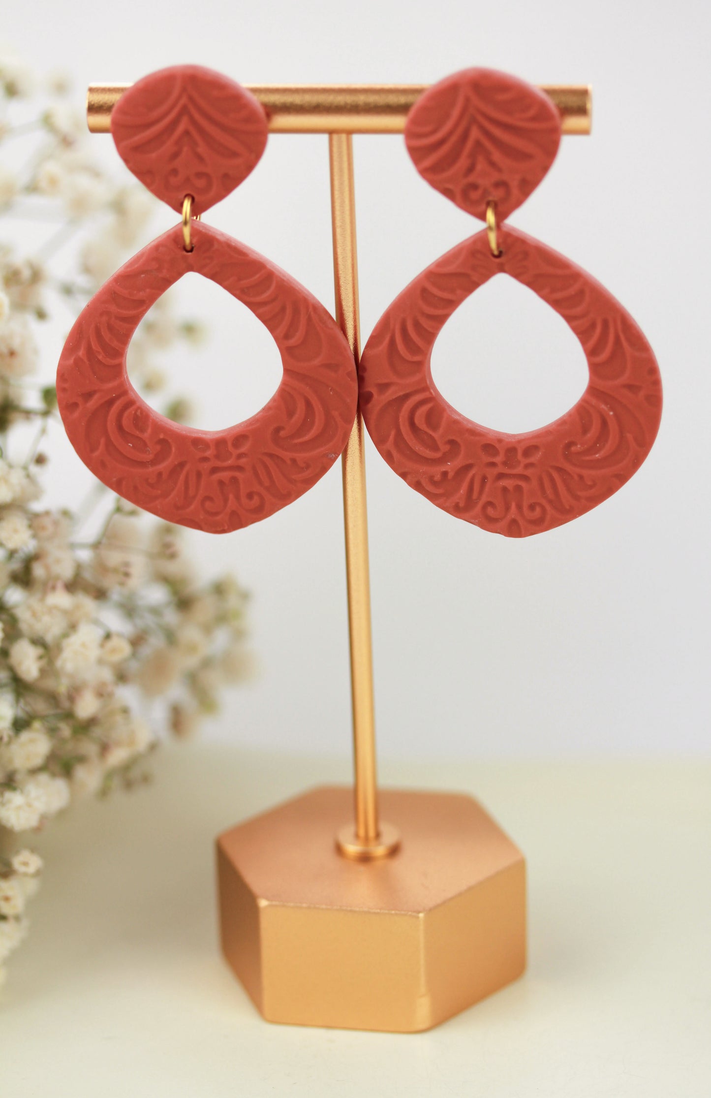 Boho Terra Cotta Ohrringe – Handgefertigte Polymer Clay Statement Ohrringe