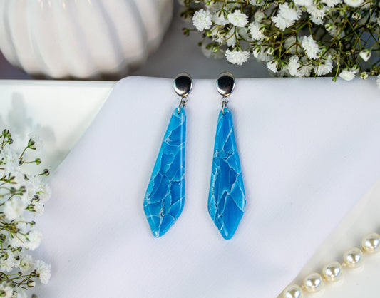 Lange Blau Silber Marmor Ohrringe