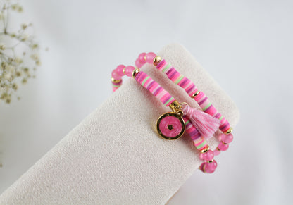 Rosa Doppelarmband – Katsuki Perlenarmband mit Natursteinen | Handgefertigtes Design