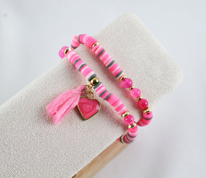 Rosenrotes Doppelarmband – Katsuki Perlenarmband mit Natursteinen | Handmade